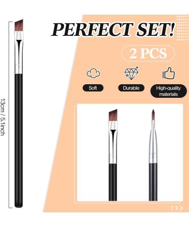 Angled Eyeliner Brush Set - Slanted Flat Angle Eye Liner & Eyebrow Brush Duo for Precision Makeup Application - Synthetic Bristles for Gel, Powder, Liquid, Cream Liners - Black - Buy Online on SooperMarket.com