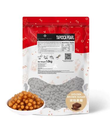 Starry Mart Quick Cook Golden Brown Sugar Flavour Tapioca Pearls for Bubble Milk Tea Cocktail Mocktail 1kg (Pack of 1) Golden Brown Sugar (Pack of 1)