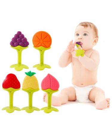 NASHRIO Baby Teething Toys Pack of 5 - BPA Free Silicone Teethers for Newborns - Natural, Organic, and Freezer Safe - Perfect Baby Shower Gift - Buy Online on SooperMarket.com