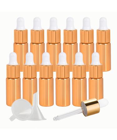 Tianzd 24 pieces 5 ml of empty chrome yellow drip bottle Pipette bottles with glass pipette 5ml glass bottle with a drip pipette with gold screw cap for perfume oils essential oils yellow 5 ml