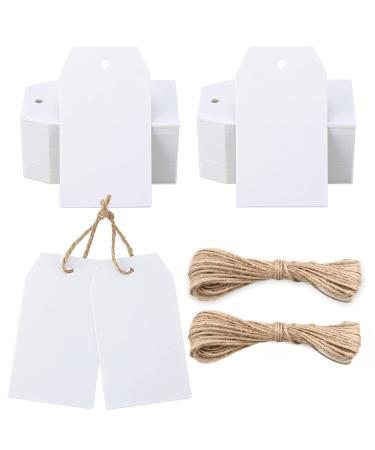 Gift Tags,100 Pcs White Paper Blank Gift Tags with String for Wedding Favors,Craft Tags with Natural Jute Twine Polygon
