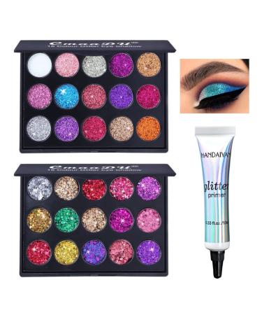 Yeweian Glitter Eyeshadow Palette  30 Colors High Pigmented Eye Glitter Makeup Set  Colorful Eyeshadow Palette  Face Glitter Palette with Liquid Eyeshadow Primer Base  Glitter Primer (Set 01)