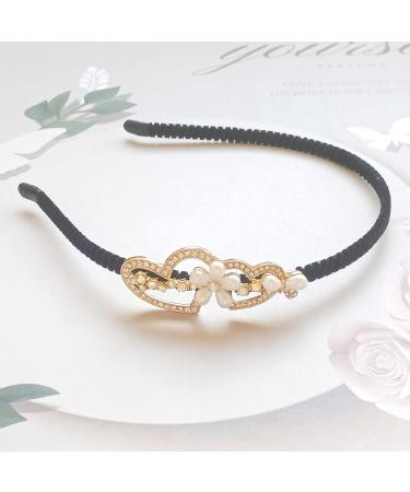 Butterfly Heart Headband 1920s Vintage Flower Cross Hair Hoop Crystal Pearl Velvet Band Headpiece Accessories for Women Girls (Gold Heart) - Buy Online on SooperMarket.com
