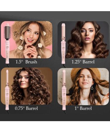 4-in-1 Interchangeable Automatic Rotating Curling Iron & Thermal Brush Set - Pink | Instant Heat 410 F for Effortless Curls - Buy Online on SooperMarket.com