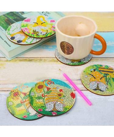 Sunflower Gnome Diamond Painting Coasters Set with Holder - DIY Spring Summer Decor for Kids & Adults - Buy Online on SooperMarket.com