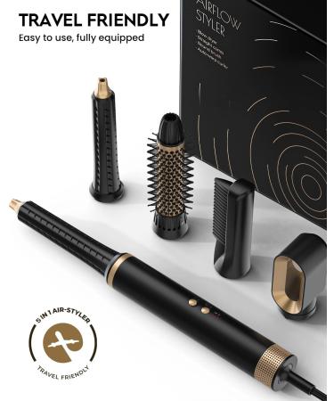 WEEYUM 5-in-1 Professional Air Styler: Hair Dryer Brush with Auto Curler Round Brush & Straight Comb High Speed 110 000 RPM Motor for Perfect Styling - Buy Online on SooperMarket.com