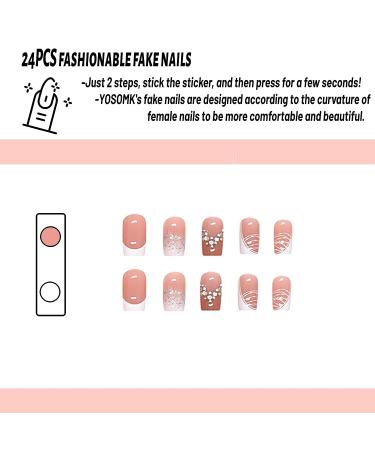 Luxury Pink Square Press on Nails with Rhinestone Design - Short French Tip Acrylic Artificial Nails - Buy Online on SooperMarket.com
