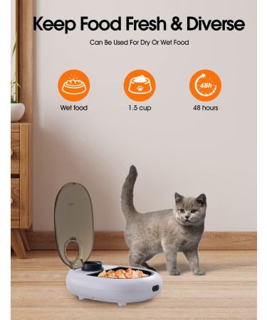 WOPET FT60 Automatic Cat Feeder | 48-Hour Timer, Ice Gel Pack, Refrigeration Function | Ideal for Puppies and Kittens | White - Buy Online on SooperMarket.com