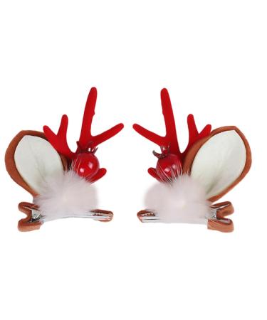 TROONZ Christmas Hair Barrettes - Santa Claus Reindeer Ears Barrettes Deer Horn Barrettes Ornament Accessories for Friends Women Family Birthday Gift Red fruit mink hair