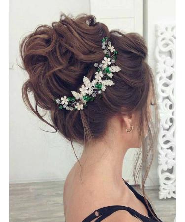 IYOU Flower Wedding Hair Vine Green Crystal Hair Accessories Bride Bridesmaid Headband Headpiece for Women