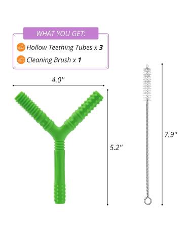 Sensory Chew Tubes 3-Pack for Babies 3+ Months - Silicone Teether Toys for Autistic and ADHD Chewers - Y Style Teether in Green, Blue, Orange - Buy Online on SooperMarket.com