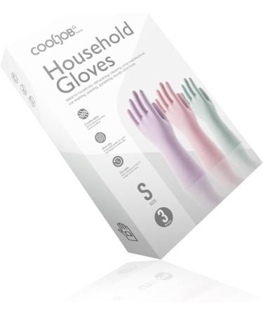 COOLJOB 3 Pairs Reusable Rubber Dishwashing Gloves with Cotton Liner - Water Resistant Household Gloves for Kitchen and Bathroom - Small (Pack of 3) - Buy Online on SooperMarket.com