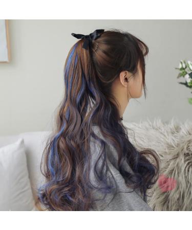 Saijer Ponytail Extensions - 2 PCs Corrugated Long Hair Extensions | Realistic Wrap-Around Wig for Girls - Brown Purple Blue - Buy Online on SooperMarket.com