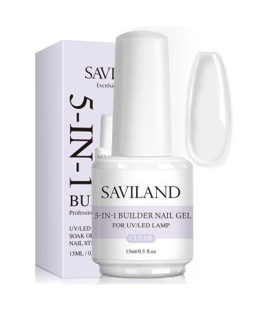 Saviland 5 in 1 Clear Builder Base Gels - 15ml Quick Building Nail Strengthener Gel, U V/LED Nail Polish Gel for Broken Nails Repair Nails Extension Nail Decoration, Professional Nail Repair Supplies 0.5 Fl Oz-Clear