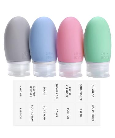 Opret 4 Pcs 60ml Silicone Travel Bottle Set Leak Proof Refillable Squeezable Containers with Label 2oz for Shampoo Conditioner and Toiletries BPA Free and TSA Approved Blue pink green grey