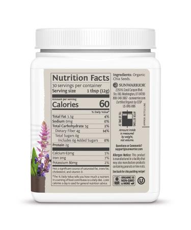 Organic Chia Seeds 360g Tub - Non-GMO Keto Vegan Superfood for Smoothies, Acai Pudding & Baking | Sunwarrior Organic Harvest - Buy Online on SooperMarket.com