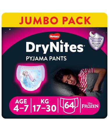 Huggies DryNites Pyjama Pants for Girls - Sizes 4-7 Years (64 Pants) - Maximum Protection to Manage Night Time Bed Wetting - Discrete with Exciting Designs Girls 4-7yrs (64 Pants)