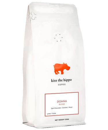 Kiss The Hippo - Donna Blend Coffee | Whole Beans | Carbon-Negative | Espresso | Suitable for Milk | Notes of Chocolate Caramel Pecan | 250 gr Caramel 250 g (Pack of 1)
