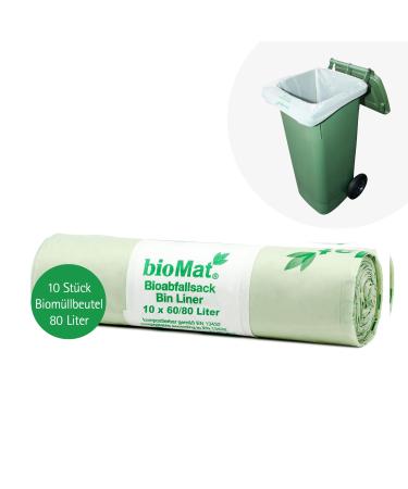 Biomat compostable 80l garbage bags 10 organic waste bag for bio bin residual waste bin premium quality climate neutral made in Germany 10 pieces (1 Pack) 80l (10 pieces))