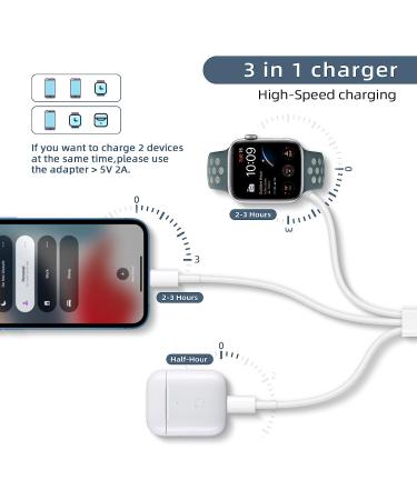 Watch Charger Cable Compatible for Apple Watch Series 8 7 6 5 4 3 2 1 SE1 SE2  Watch Charging Cord  3 in 1 Portable Phone and Watch Charger for 14/13/12/11/Pro/Max/XS/X/Airpods/Pad Series  4.9ft/1.5M - Buy Online on SooperMarket.com