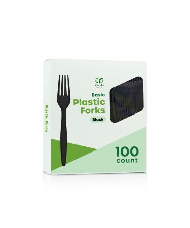 100 Pack Heavy Duty Disposable Basic Plastic Forks - Black