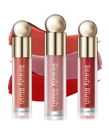 NewBang 3pcs Liquid Blush Set Natural Matte Finish Velvet Beauty Soft Dewy Blusher Makeup Stick for Cheek Tint Moisturizing Blendable Waterproof Cream Face Blusher Rouge Rubor Set A