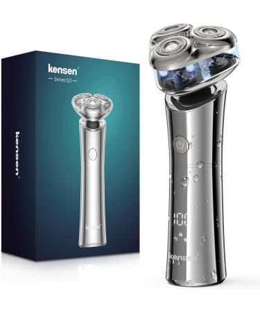 Electric Razor for Men kensen Rechargeable Men's Rotary Shaver: Cordless Waterproof Wet & Dry 3D Magnetic Floating Head LED Display The Ultimate Electric Razor for Men's Shaving A-silver