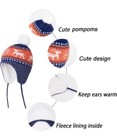 LANGZHEN Toddler Winter Hat Earflap Knit Cap Fleece Lined Beanie - Baby Boys Girls 6-12 Months (Deer-Navy Blue) - Buy Online on SooperMarket.com