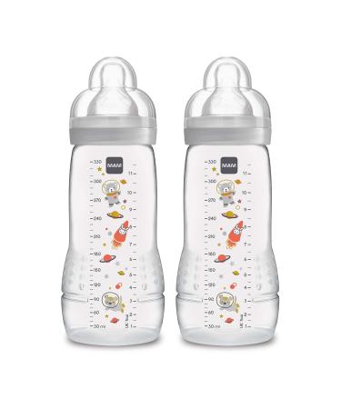 MAM Easy Active Bottle 11 oz (2-Count) Fast Flow Bottles 4+ Month Unisex Gray Unisex Easy Active 11 Ounce