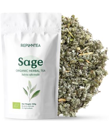 Sage Tea Loose Organic 100g (50 Cups) | Organic Sage Leaves Cleaned Chopped and Dried Ready to Infuse REPLANTEA