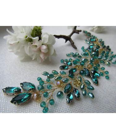 Denifery Emerald Green Wedding Hair Vine | Bridal Gold Headpiece & Jewelry - Buy Online on SooperMarket.com