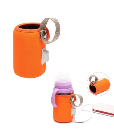 Jiakalamo Baby Bottle Warmer USB Portable Car Travel Baby Bottle Infant Milk Warmer Infant Feeding Bottle Heated Baby Bottle Insulation Cover Thermostat for Night Feeding Outing Driving Orange