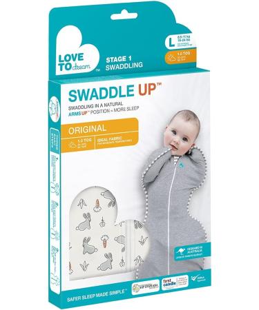 Love To Dream Swaddle UP - Ideal Fabric for Moderate Temperatures - Arms Up Position - Hip-Healthy - Twin Zipper - Bunny Bunny Medium (6-8.5kg) - Buy Online on SooperMarket.com