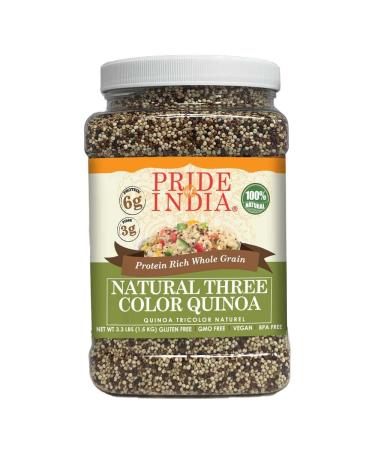 Pride Of India - Natural Three Color Bolivian Royal Quinoa - Protein Rich Whole Grain Jar 3.3 Pound (1.5 Kilo) Jar (2.2 Pound + 50% Extra Free 3.3 Pounds Total)