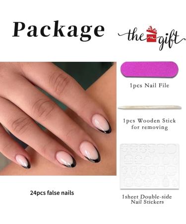 RUNRAYAY Short Almond French Tips Press on Nails | Glossy Black Stick on False Nails - 24Pcs - Buy Online on SooperMarket.com