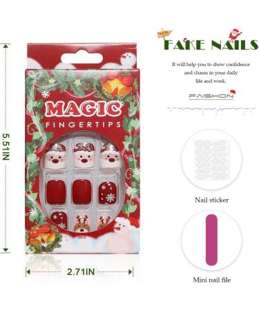 Vatocu Christmas False Nails - Short Red Press On Nails with Snowflakes, Elk, Snowman Design - 24pcs for Women and Girls - Buy Online on SooperMarket.com