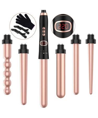 Lockenstab with different attachments Set - Bestope Pro 6 in 1 curly bars large and small curly curling wall ceramic curly iron with glove pink gold 9-32mm pinkold 6 in 1