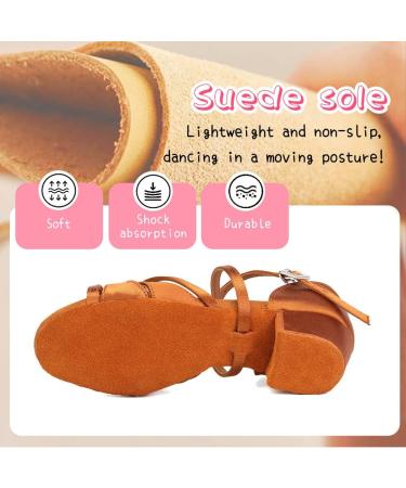 HIPPOSEUS Girls Latin Dance Shoes Low Heel Satin Ballroom Salsa Dance Practice Performance Dancing Shoes - Model 3038 (Brown, Size 4 Big Kid) - Buy Online on SooperMarket.com