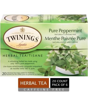 Twinings Pure Peppermint Herbal Revive Individually Wrapped Tea Bags | Naturally Caffeine-Free | 20 Count (Pack of 6) | Enjoy Hot or Iced Peppermint 20 Count (Pack of 6) - Buy Online on SooperMarket.com