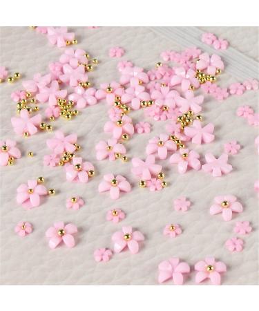 Dornail White Pink 3D Acrylic Flower Nail Charms with Pearl & Golden Caviar Beads - Nail Art DIY Decorations - Buy Online on SooperMarket.com