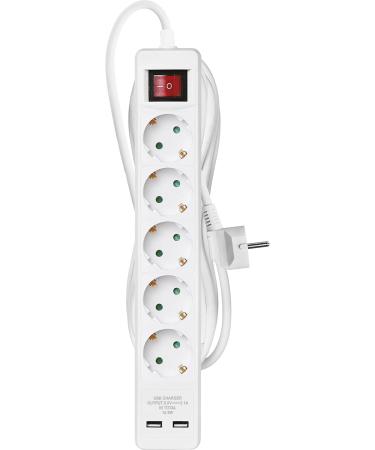 Buy Emos Socket Strip with USB 5-Fold Multiple Socket & 3m Extension Cable | IP20 Indoor Use 2x 2.1A Wall Bracket Included - Buy Online on SooperMarket.com