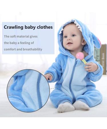 TMEOG Baby Romper Hooded Jumpsuit | Unisex 6-12 Months | Blue Star Design | Autumn Winter Flannel Clothing - Buy Online on SooperMarket.com