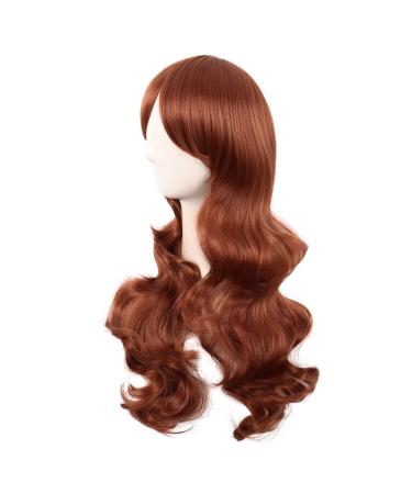 MapofBeauty 28-Inch Ginger Orange Wavy Wig with Side Part Bangs - Long Curly Hair for Women - International Shipping Available - Buy Online on SooperMarket.com