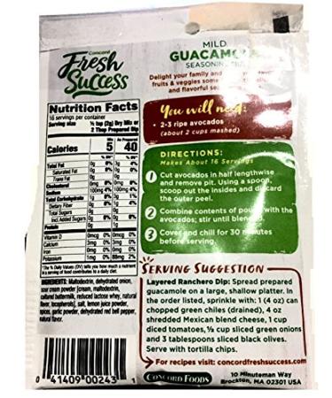 Concord Foods Mild Guacamole Seasoning Mix 1.1 oz (Pack of 18) - Delicious Blend for Guacamole - Buy Online on SooperMarket.com