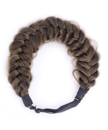 DIGUAN Messy Wide 2 Strands Synthetic Hair Braided Headband in Dark Brown - Classic Chunky Plaited Braids Hairpiece for Women and Girls - 62g/2.1 oz - Buy Online on SooperMarket.com
