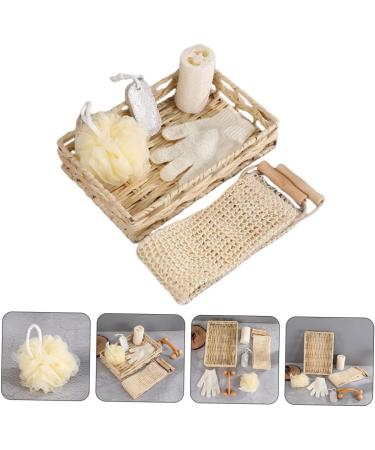 PLAFOPE 3-Piece Bath Flower Set with Rectangular Basket and Body Scrubber - Body Cleaning Kit with Loofah - 30x20cmx3pcs - Buy Online on SooperMarket.com