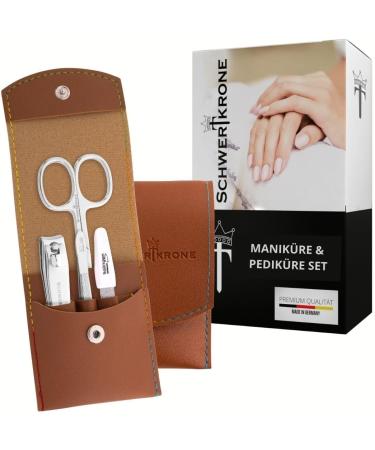 Premium Solingen Travel Nail Care Set - Sword Crown Nail Scissors Nail File Tweezers & Clippers - Made in Germany - Perfect Gift (Brown 4-Piece) - Buy Online on SooperMarket.com