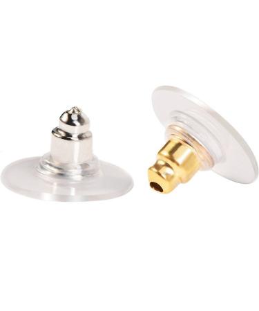 200 Pieces Bullet Clutch Earring Backs for Studs with Pad Rubber Earring Stoppers Pierced Safety Backs (Silver and Gold)