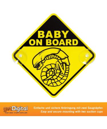 Getdigital Chestburster Baby on Board Sign - Funny Alien Film Warning - Yellow Child Safety Sign with Suction Cups - 16x16 cm - Buy Online on SooperMarket.com
