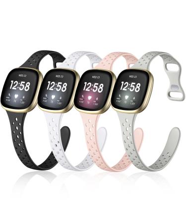 Laffav Bands Compatible with Fitbit Sense / Sense 2 Bands / Fitbit Versa 3/ Versa 4 for Women Men Slim Silicone Replacement Wristbands Sport Strap Band Accessories (Small, Black/White/Pink/Gray) Black/White/Pink/Gray Small